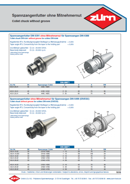 Catalogus Spannzangenfutter Ortlieb