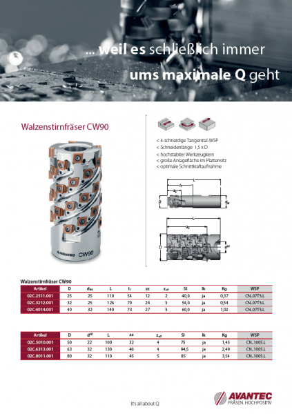 Walzenstirnfräser CW90 DE